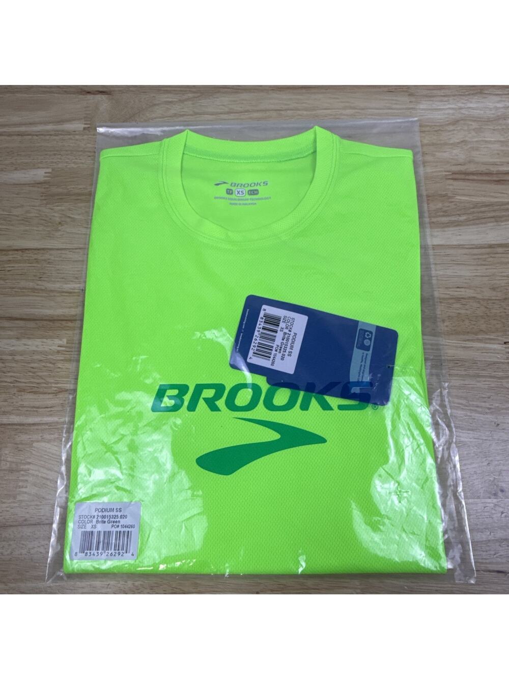 Brooks Podium Short Sleeve T-Shirt Mens Size XS Green Running Outdoor Active Top